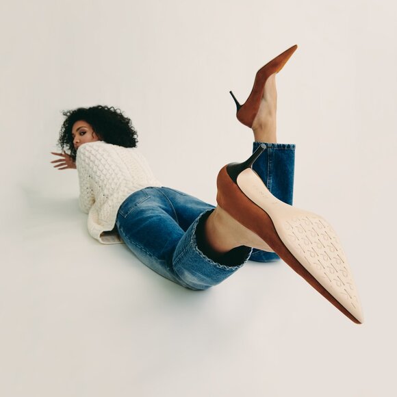 Cognac Suede Heels, Comfortable 75mm Pumps - Picture 3 of 6